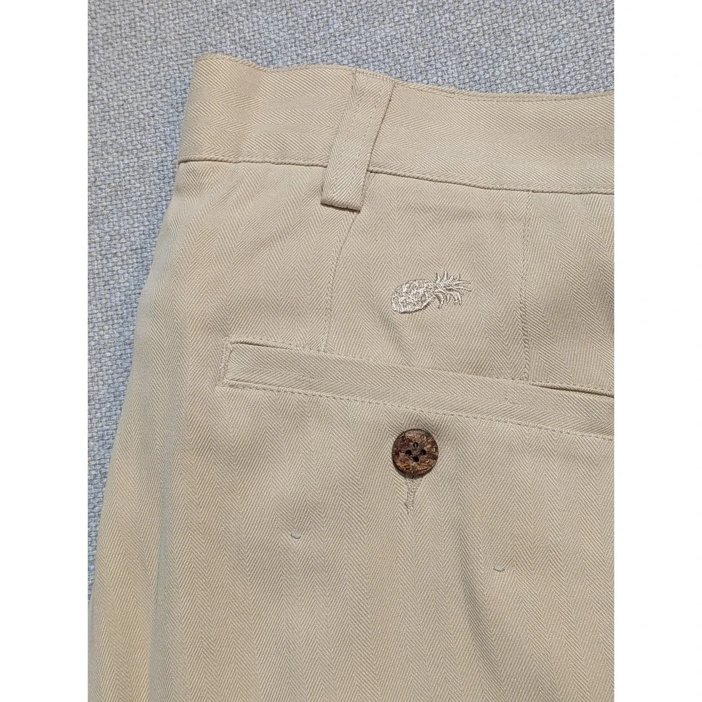 Roundtree & Yorke Caribbean Mens Pants Tan 34x29 100% Silk Herringbone Relaxed